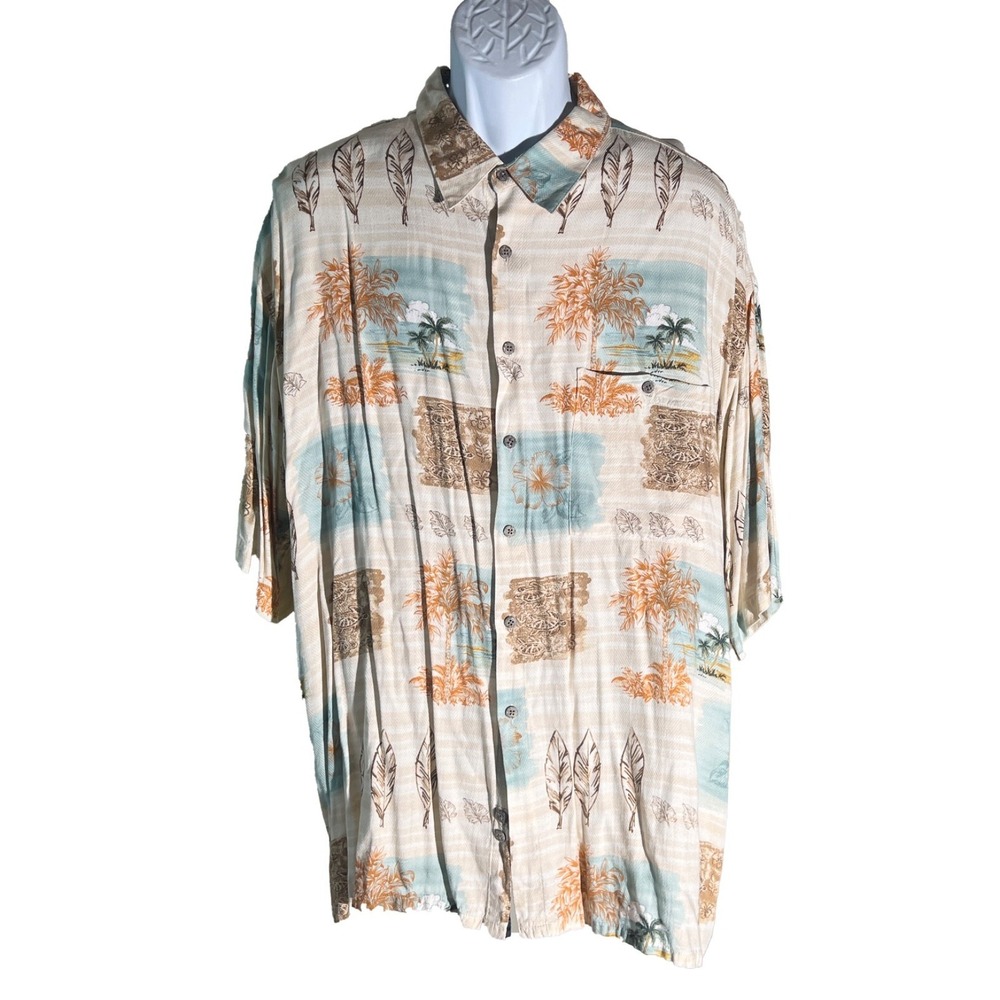 PIERRE CARDIN Men's Short Sleeve Button Down Beach Hawaiian Shirt White XL